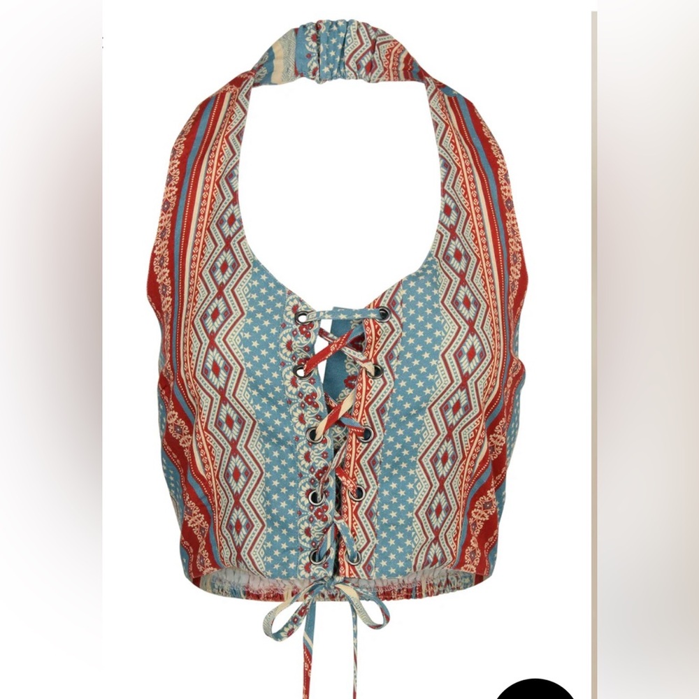 Venus Bohemian Halter Lace-Up Top